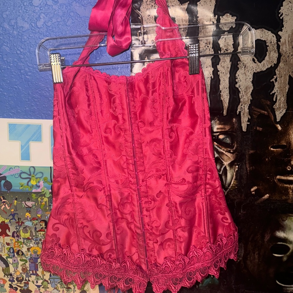 Fredericks of Hollywood bright pink halter corset size 34